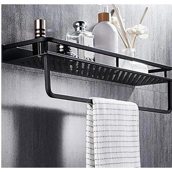 Wall-Mount Grey Bathroom Shower Caddy Kitchen Organizer with Towel Rack - Picture 4 of 8